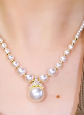 复古白色珍珠项链女网红爆款轻奢气质百搭小众设计感精美项链女