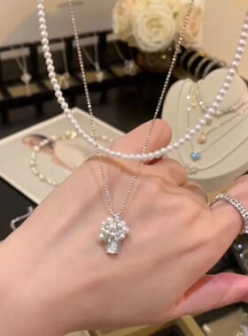 高级感轻奢双层银色珠珠篮子项链