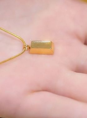 高级感钛钢财气小金条项链女简约轻奢小众设计气质金色锁骨链饰品