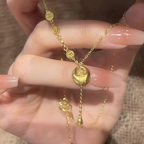 新中式金色福袋胖福项链女轻奢