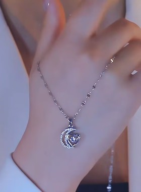 新款银色月亮爱心项链