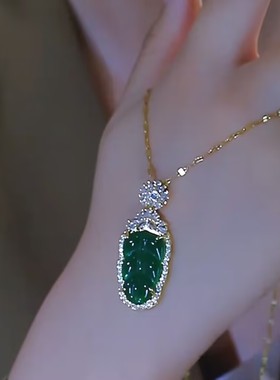 新中式绿色金枝玉叶项链