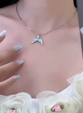 新款银色鱼尾吊坠项链