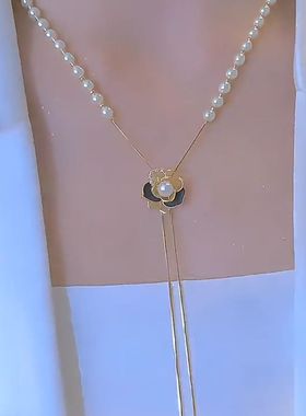 超闪镂空山茶花可抽拉调节项链女网红爆款轻奢气质百搭精美项链女