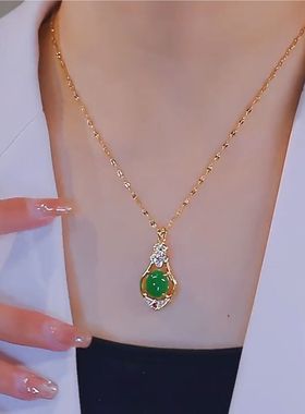 复古风祖母绿锆石项链网红爆款轻奢气质百搭精美项链女2024新款潮