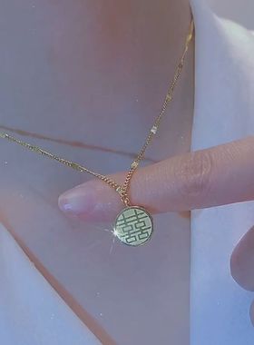 高级感钛钢中国风福喜双面吊坠项链女抖音爆款轻奢气质锁骨链饰品