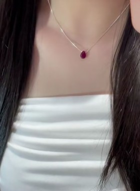 新款红色水滴吊坠项链