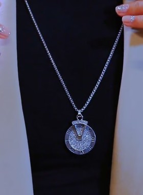 新款时来运转圆形毛衣链女日韩轻奢百搭个性小众设计感精美毛衣链