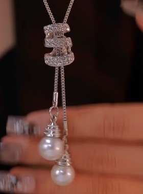 高级感螺旋珍珠流苏毛衣链女长款轻奢大气高档时尚可调节毛衣链女