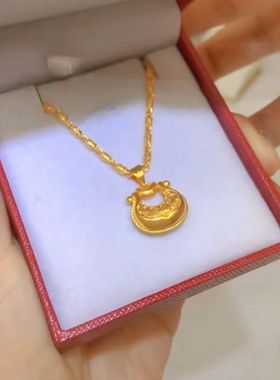 轻奢金色实心祥云锁元宝项链女