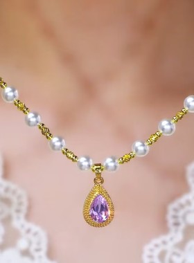 高级感紫色水滴榴莲珠珠项链女网红爆款时尚百搭轻奢气质百搭项链