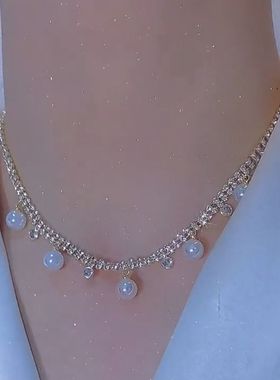 高级感人鱼姬珍珠项链女锁骨链设计感小众轻奢颈链配饰2022年新款