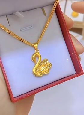 高级感金色天鹅吊坠项链女百搭