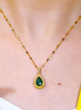 高级感蓝色水晶水滴榴莲项链网红爆款小众设计感高级百搭时尚项链