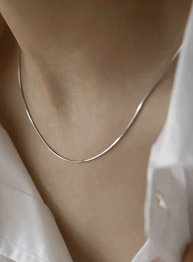 简约银色蛇骨链项链网红爆款轻奢气质百搭素链美式嘻哈女锁骨链女