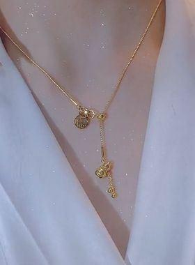 高级感抖音同款钛钢素款项链女可抽拉的中国风葫芦轻奢项链锁骨链