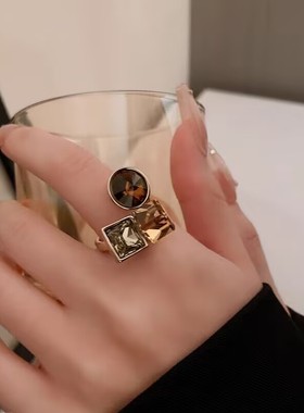 独特咖色锆石开口食指戒指女小众设计高级感时尚个性百搭精美指环