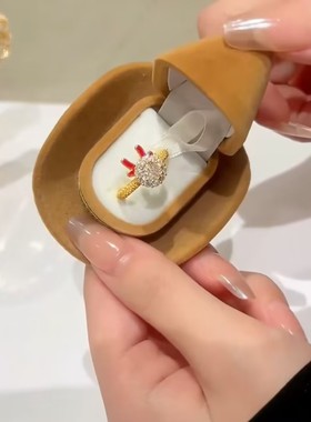 时尚红色转转小鹿头戒指女可调节旋转可爱小众设计感精美戒指女