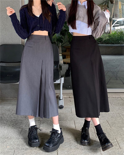 春夏百褶裙设计感小众灰色中长裙