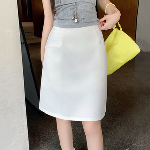 白色OL职业半身裙包臂短裙胖mm正装高腰短裙女夏新款西装工装中裙