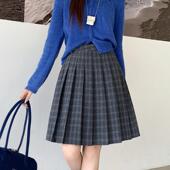 复古格纹羊毛洋气半身裙毛呢A字百褶裙大码 短裙设计感遮肚中裙冬