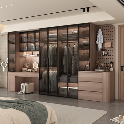 轻奢玻璃门衣柜带侧边收纳可定制