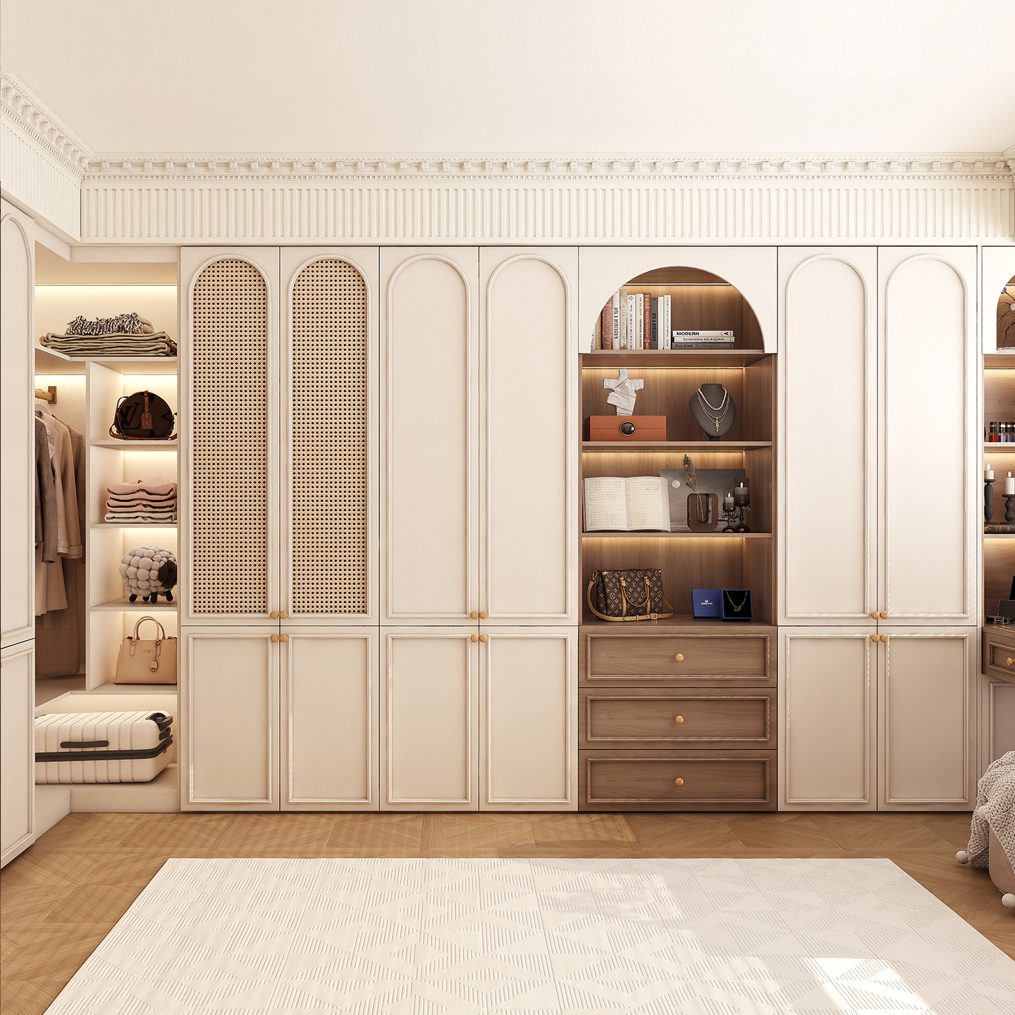 法式奶油风U型衣柜衣帽间可定制