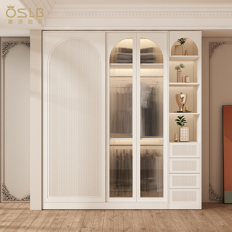 欧莎拉贝美式轻奢实木推拉门衣柜