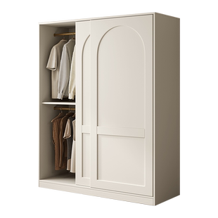 推拉门衣柜卧室家用实木移门柜子儿童小户型储物柜挂衣奶油风衣橱