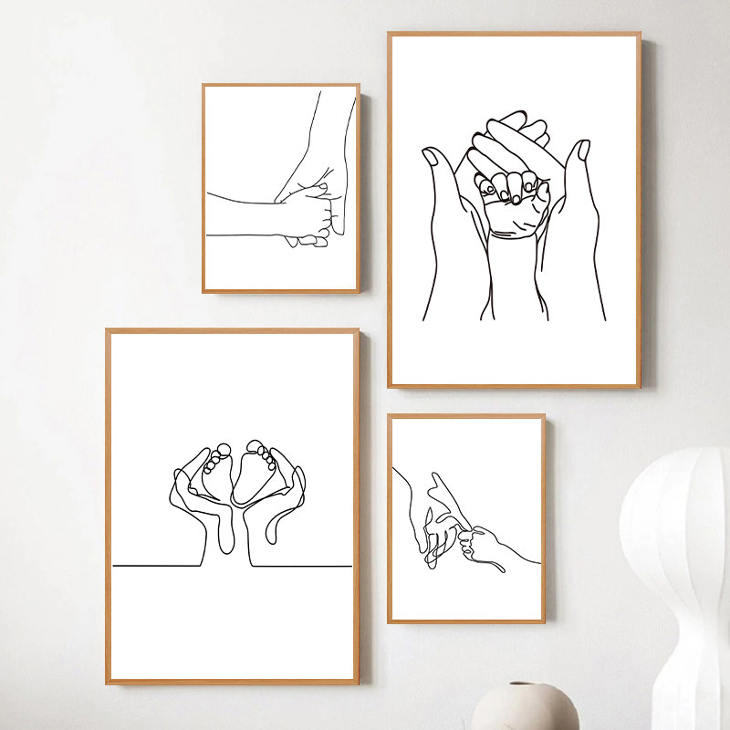 母孕婴用品店装饰画新生儿宝宝幸福温馨一家人挂画月子中心墙壁画