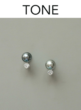 TONE 银灰色珍珠锆石耳夹蚊香盘高级感简约气质百搭优雅无耳洞女