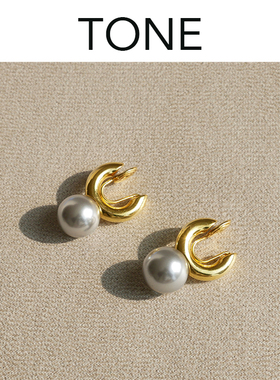 TONE施家银灰色大珍珠耳圈耳夹蚊香盘高级感简约气质百搭无耳洞女