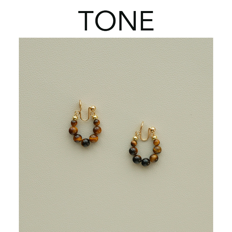 TONE天然虎眼石后挂式耳夹