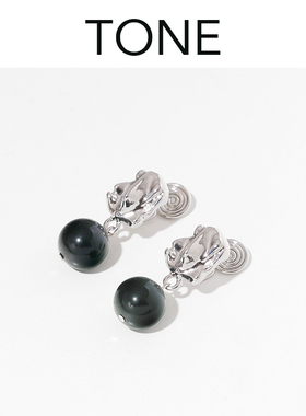 TONE银色熔岩黑玛瑙耳夹蚊香盘高级感气质简约冷淡风小众无耳洞女