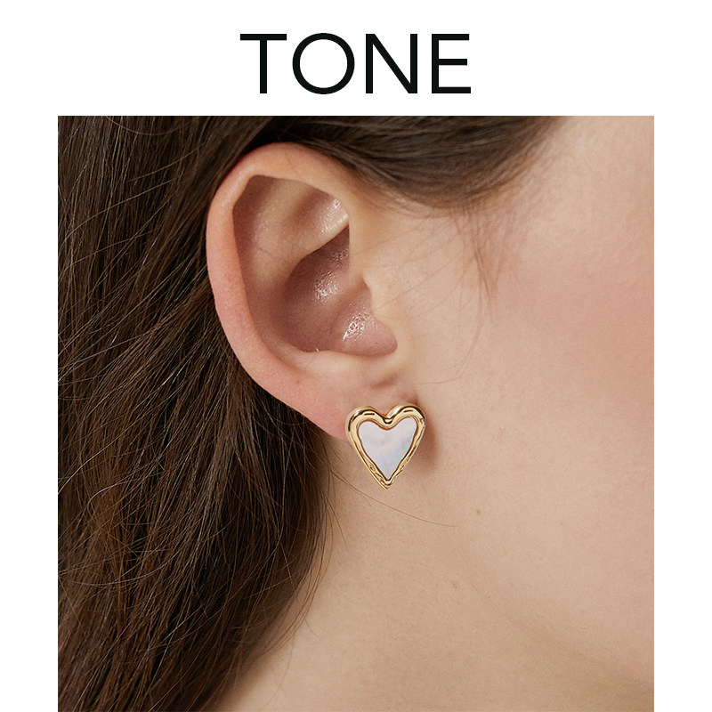tone爱心天然贝母耳夹蚊香盘高级感简约气质法式心形无耳洞女