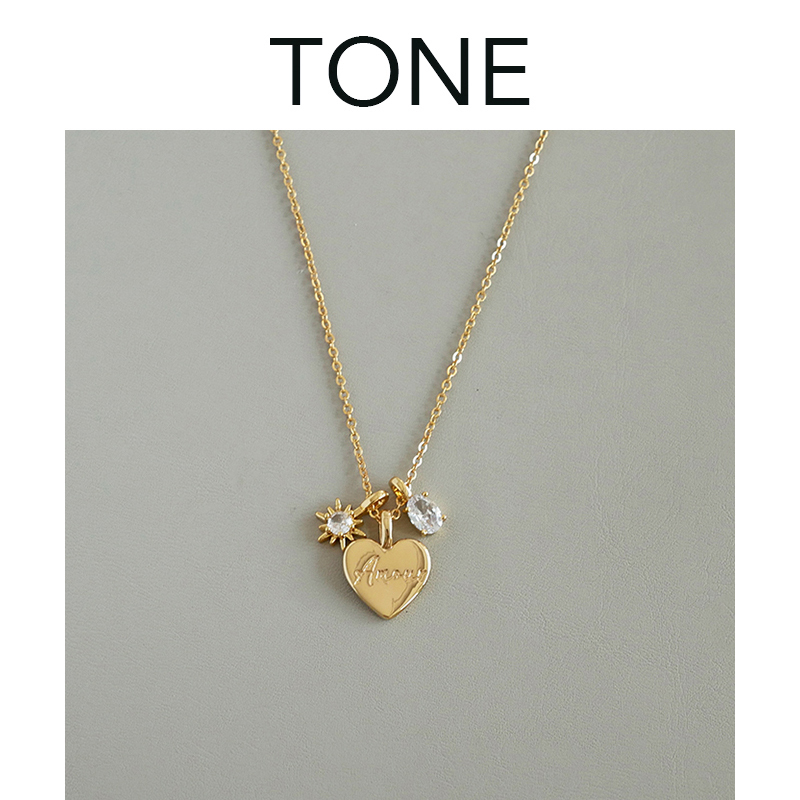 TONE字母爱心锆石闪钻多吊坠项链高级感法式小众复古气质颈链叠戴