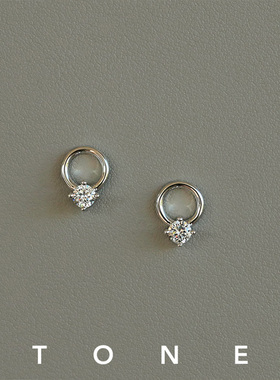 TONE原创圆环悬浮钻5A锆石耳夹硅胶球高级简约精致小众无耳洞耳钉