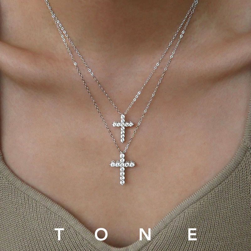 TONE 洗澡不用摘 进口高碳钻S925纯银十字架项链精致高级感锁骨链