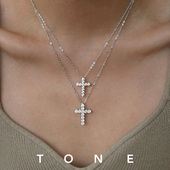TONE 洗澡不用摘 进口高碳钻S925纯银十字架项链精致高级感锁骨链