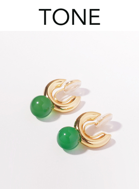 TONE天然绿色玉石耳夹蚊香盘高级感简约气质中式国风银色无耳洞女