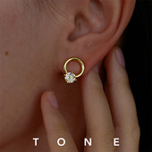 TONE 打造低耳洞 镀18K金5A锆石耳夹蚊香盘百搭简约精致小众耳钉