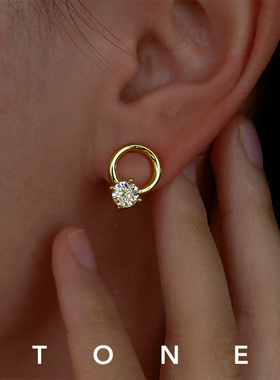 TONE 打造低耳洞 镀18K金5A锆石耳夹蚊香盘百搭简约精致小众耳钉