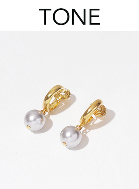 TONE银灰色施家水晶珍珠耳圈耳夹蚊香盘高级感简约气质耳钉无耳洞
