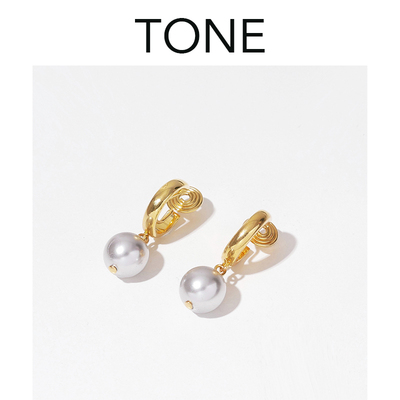 银灰色水晶珍珠耳圈无痛耳夹