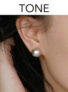 TONE强光银灰色大珍珠耳夹蚊香盘高级感简约气质纯银耳钉无耳洞女