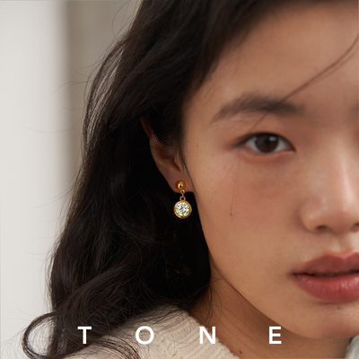 TONE 5A泡泡钻厚镀18K金耳夹蚊香盘高级感简约百搭无耳洞耳钉耳环