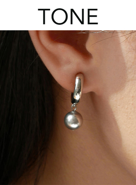 TONE银灰色水晶珍珠耳圈耳夹蚊香盘高级感简约百搭气质耳钉无耳洞