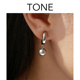 TONE银灰色水晶珍珠耳圈耳夹蚊香盘高级感简约百搭气质耳钉无耳洞