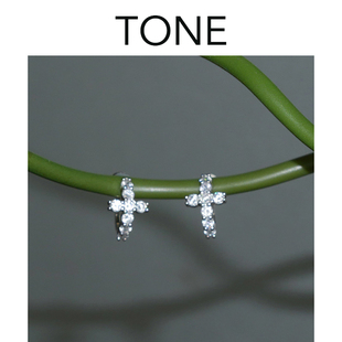 TONE 5A超闪锆石十字架耳夹硅胶球百搭精致高级耳骨夹无耳洞耳扣