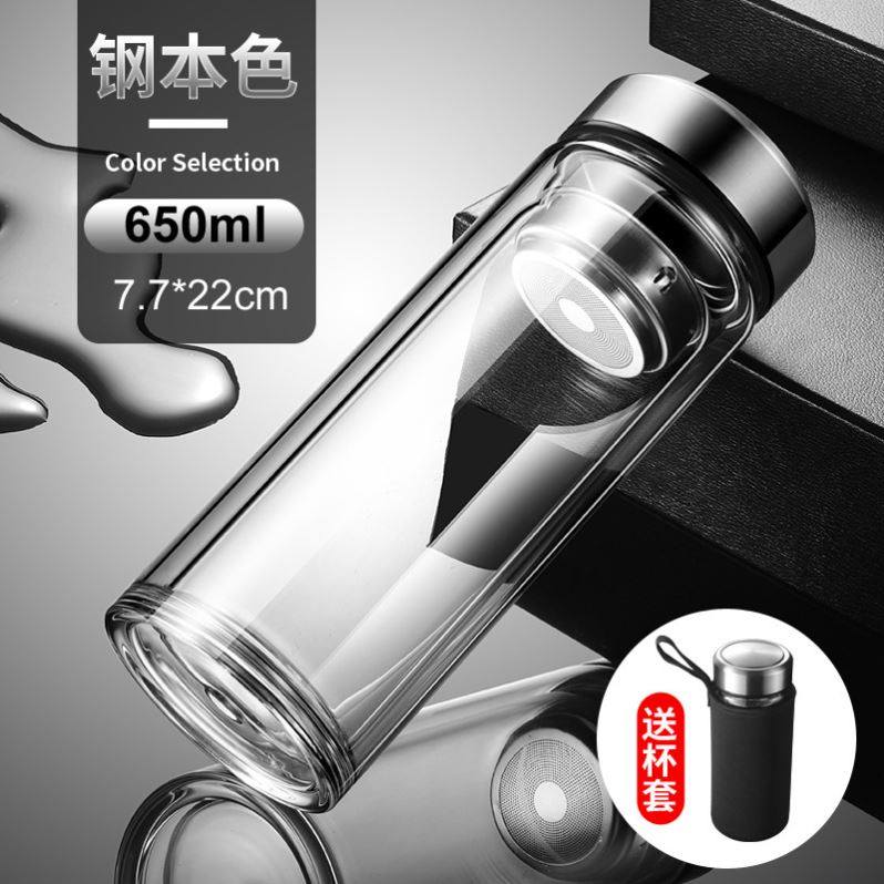 美国进口正品双层玻璃杯摔不烂钢化玻璃杯500ml耐摔男士茶杯